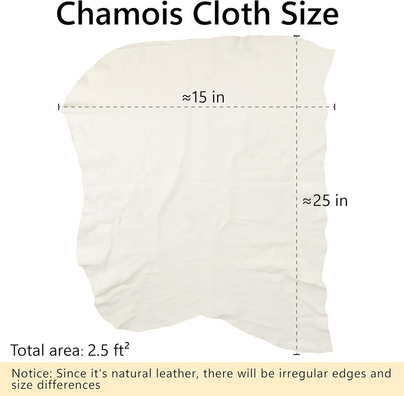 ecocstm Chamois Towel for Car, Shammy Cloth for Car Drying 15" x 25" (2.5 sq ft), Absorber Towel for Car Chamois Cloth, Real Leather Reusable Washing Shammy for Car Drying, Window Glass Cleaning, Home - Image 2